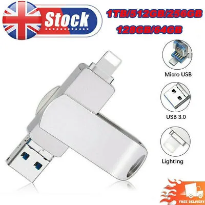 3 In 1 USB 3.0 Flash Pen Drive External Storage Memory Stick For IPhone IPad PC • £12.99