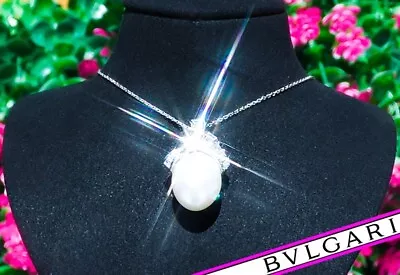 BULGARI Diamond Necklace BVLGARI 18K Gold Diamond South Sea Pearl Pendant ESTATE • $1.54