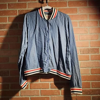 Retro Sporty Women's Mossimo Blue Denim Varsity Style Bomber Jacket Xl • $24.68