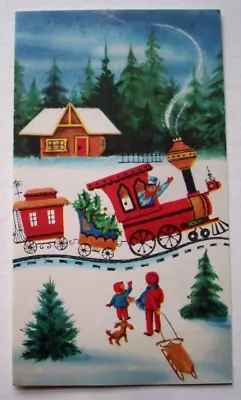 Sledding Children Wave At Train Vintage Christmas Greeting Card *II16 • $6.99