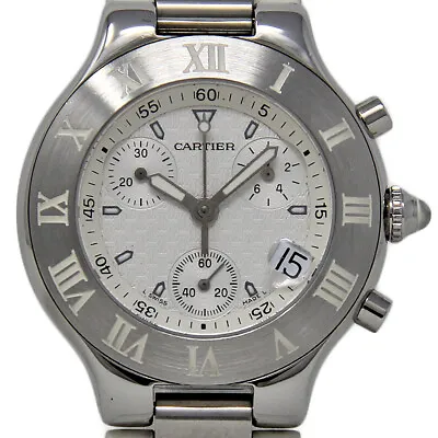 Cartier Must 21 Chronoscaph W10184U2 2424 38mm White Rubber 2YEARWarranty #I1237 • $2445