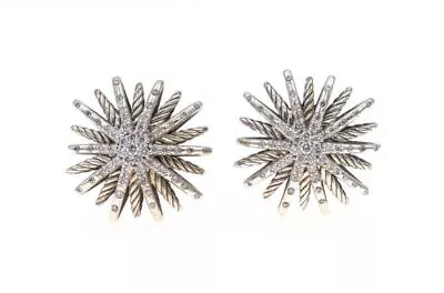 David Yurman Diamond Accent Sterling Silver Starburst Earrings Omega Back #J-333 • $211.50