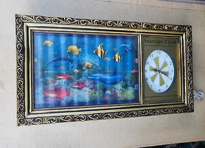 VINTAGE Moving Picture MOTION  Dolphins SeaScape Wall LAMP CLOCK • $165