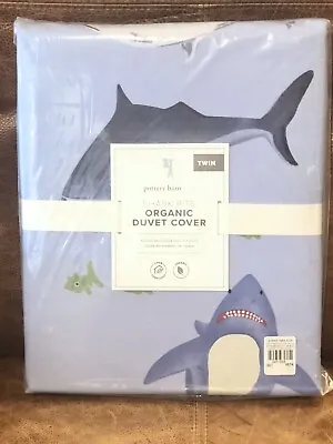 NEW Pottery Barn Kids Organic Shark Bite Twin Duvet Cover Ocean Fish Nautical • $64.95