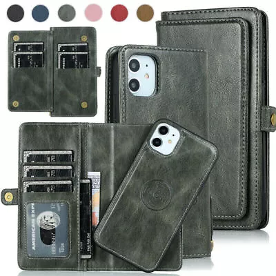 For IPhone 15 Pro Max 11 XR 6S 7 8+ Removable Magnetic Leather Wallet Case Cover • $25.88
