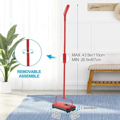 £18.29 • Buy Eyliden Red Manual Carpet Sweeper 4 Rollers Cordless Rug Cleaner Duster Broom 