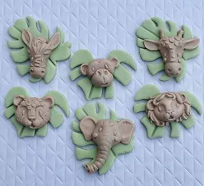 6 Pastel Jungle Baby Leaf Plaques Edible Fondant Cupcake Toppers Baby Shower • £5.95
