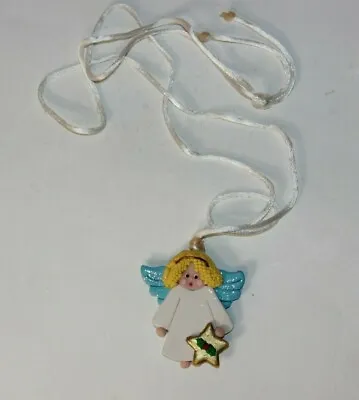 Vtg Handmade Angel Necklace Angel W/ Star & Holly Christmas Seasonal Jewelry • $11.16