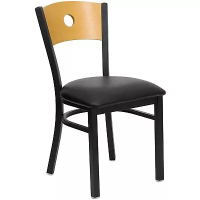 Flash Furniture Black Circle Back Metal Restaurant Chair Natural Wood Back B • $82.52
