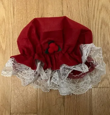 NEW Mrs. Santa Hat Mop Cap Red Felt White Lace Holly Berry Elastic • $4.99