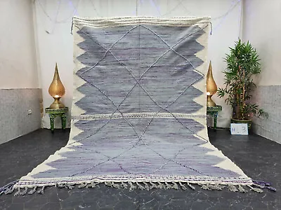 Moroccan Handmade Kilim Zanafi  6'6''x 10' Berber Geometric  Gray & Purple Rug • $501.60