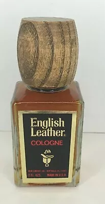 VTG Mens English Leather Cologne 2 Oz. MEM Company Glass Bottle Wooden Top USA  • $35