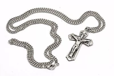 Men's 925 Sterling Silver Cross Crucifix Pendant Catholic Necklace 24 Chain • $101