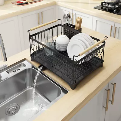 Viviendo Dish Drying Rack Kitchen Drainer With Cutlery Holder Drip Tray Handles • $49.95
