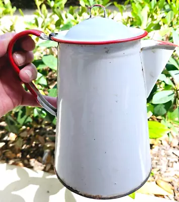 Red And White Enamel Cowboy Coffee Pot • $19.99