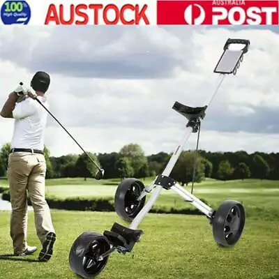 Foldable Golf Trolley Cart 3 Wheels Aluminum Push Pull Golf Cart With Footbrake • $147.78