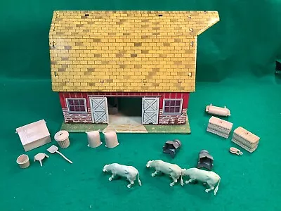 Vintage 1950s Marx Lazy Day Farm Playset Tin Litho Barn W Animals & Accessories • $59.95