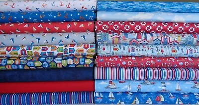 £2.75 • Buy Nautical, Seaside, Coast, Boats Cotton Fabric. Various Lengths. For Sewing,craft