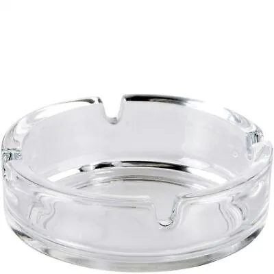 Clear Round Glass Ashtray Cigarette Smoking Ash Tray Stackable Home Pub Garden • £5.57