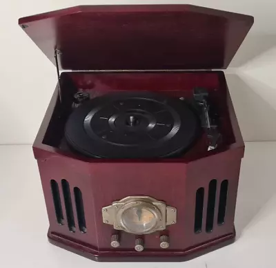 Retro Turntable Cd Player Cassette Player Am Fm Radio Red Brown 2009 Ge-4063 • $239.95