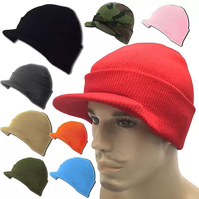 Beanie Beanies Plain GI Jeep Cap Caps Hat Visor Ski Knit Thick Warm Winter Skull • $10.99