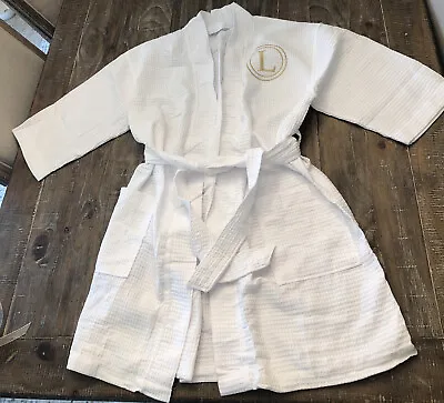White Waffle Kid's Robe With L Monogram One Size • $18.99