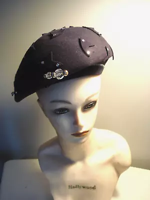 Vintage Very Pretty Mr. John Original Purple Colored Beret Hat Rhinestone Trim • $27