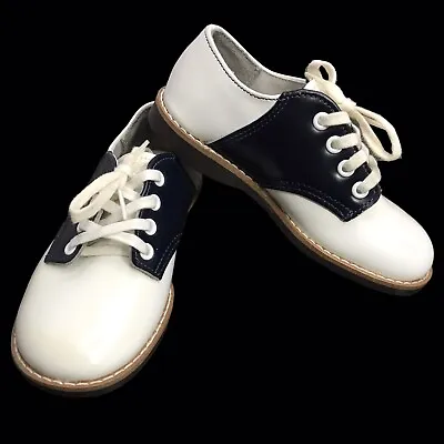 Vintage Stride Rite Size 9 ? Saddle Oxfords White Black Leather Collegiate Cheer • $26.88