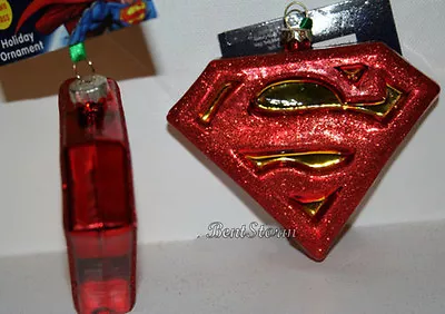 DC COMICS Super Hero SUPERMAN LOGO Man Of Steel Blown Glass Christmas Ornament  • $34.95