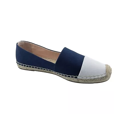 J. Crew Canvas Espadrille Shoes Toe Cap 8.5 Womens New Colorblock Blue Ivory • $34.99