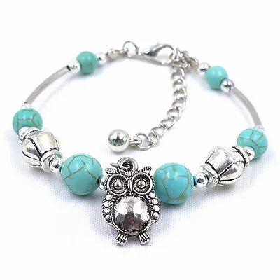 Fashion Owls Bracelet - Chain Bracelet With Infinity Charm Turquoise Braclet-wq • £4.48