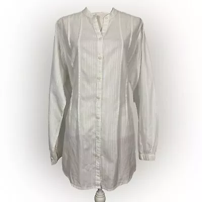 Woolrich White Shirt Women's X-Large Mandarin Collar Button Down Minimalist • $21.99