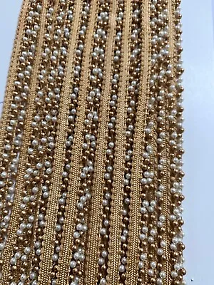 £2.50 • Buy Indian Tiny Double Cream Pearl & Rose Gold Beads On Ribbon Lace Trim - 1 Mtr