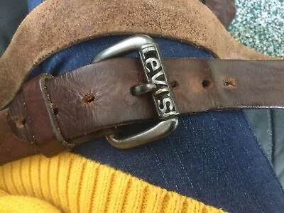 Levis Mens Belt Vintage Leather Belt Jeans Leather Belt Brown Used Condition • £24