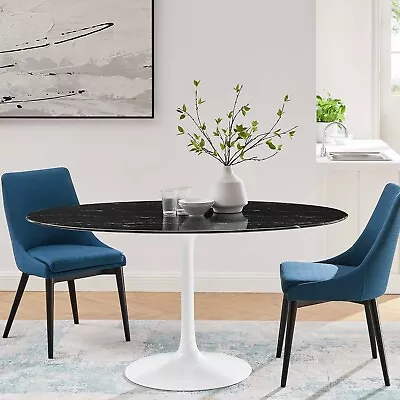 Modway Lippa 60  Oval Artificial Marble Dining Table In White Black • $885.72