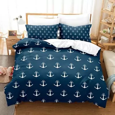 Anchor Navy Bedding Set 2Pcs 3Pcs Quilt Duvet Cover Single Double King SizeD1 • £47.03