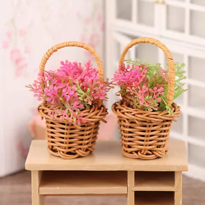 1Set 1:12 Dollhouse Miniature Woven Flower Basket Hand Basket Furniture Decor • $13.44