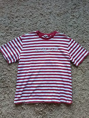 GUESS X A$AP ROCKY Mens Striped Short Sleeve Tshirt Red White Size Small S • £11.50