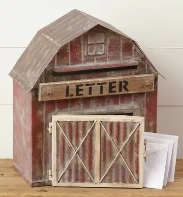 MAILBOX BARN Distressed Vintage Farmhouse RED Barn LETTERS Post Box 14.5 H Metal • $64.95