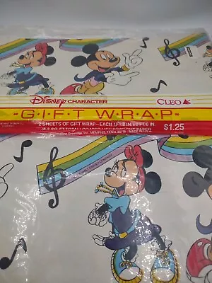 Vtg DISNEY Wrapping Paper Mickey Minnie Music Note Dance Party 80s Craft Gift  • $7.99