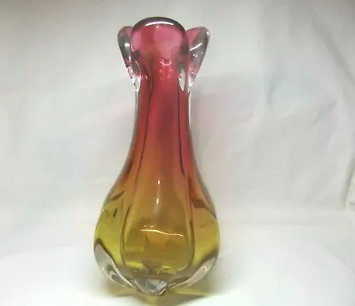 Chribska Art Glass Vase Czech Josef Hospodka Cranberry & Amber 1960’s • £19.99