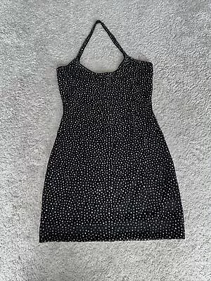 Oh Polly Halter Neck Black Gem Stone Dress Size 12 • £12.50