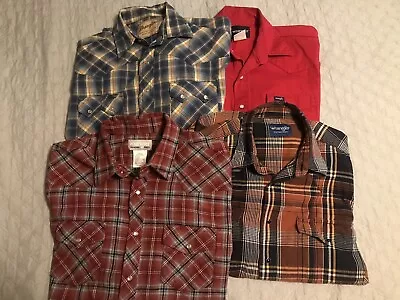 Lot Of 4 Long Sleeve Wrangler Western Snap Button Shirts Size Large  Read • $9.99