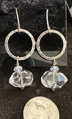 Sterling Silver Beaded AB Faceted Crystal Modernist Drops Earrings Threader • $11.99