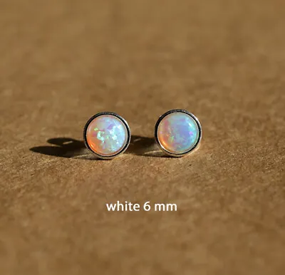 £8.99 • Buy 925 Sterling Silver Opal Stud Earrings With  5 / 6 Mm Opal Stones