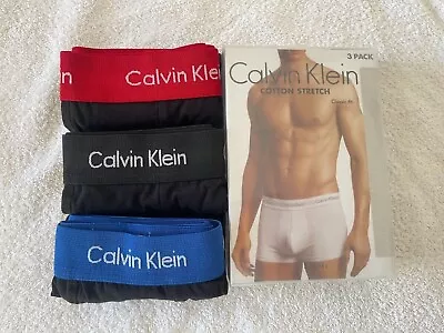 Calvin Klein  Mens Boxers Shorts 3 Pack Cotton Stretch Trunks Underwear Size S • £14.99