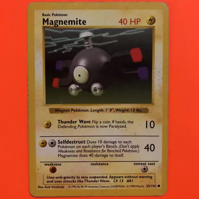SHADOWLESS Magnemite 53/102 Pokemon Base Set 053/102 HP 1995 Vintage Card Rare • $6