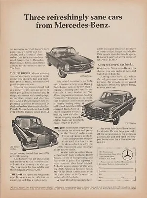 1967 Mercedes-Benz - 230SL Coupe 200 Diesel 250S Sedan - Sane Cars - Print Ad • $8.22