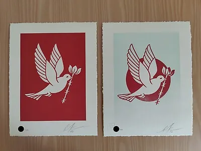 Shepard Fairey/Obey Giant Barbed Wire Dove Set Red & Blue Signed & Numbered /250 • £225