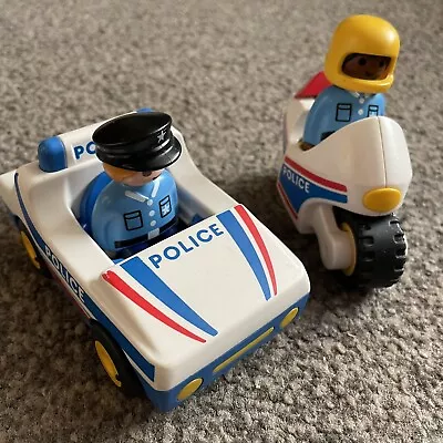 PLAYMOBIL 2 FIGURES POLICE CAR AND MOTOR BIKE Vintage VGC • £8.99